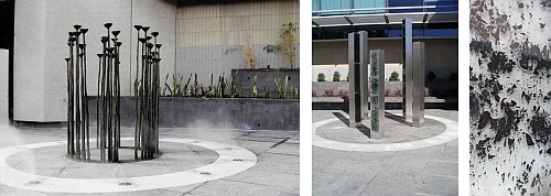 größeres Bild im neuen Fenster. Fig. 6: Fig. 6: Fiona Foley, Witnessing to Silence, 2004, bronze, water feature, pavement stone, laminated ash and stainless steel; printed in: Foley, Fiona, 2012. “The Elephant in the Room – Public Art in Brisbane”. Artlink, 32 (2) 67 and [19]